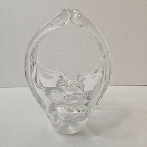 Clear Crystal Basket Split Handled Glass Vase Candy Holder